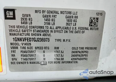 2016 Chevrolet Traverse Ls из США, поврежденный, VIN 1GNKVFED7GJ236973